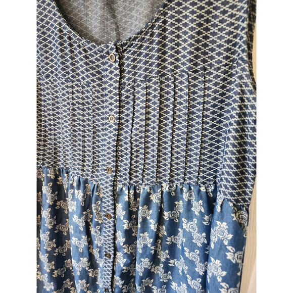 Boutique Designer Kori America Small Blue Rose Floral Tank Dress Ruffle Denim - Picture 4 of 10